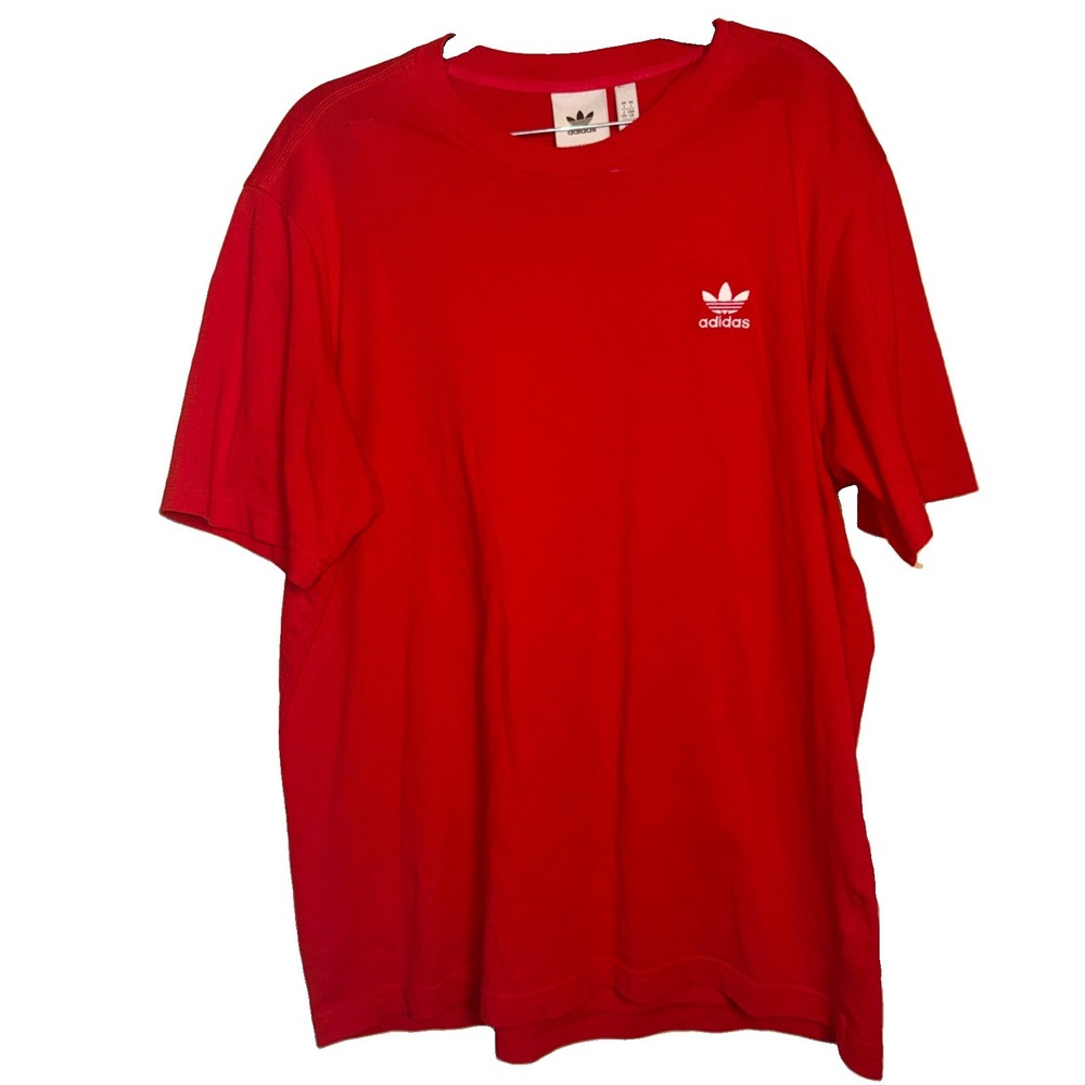 adidas Originals Men's Red Trefoil Logo Cotton Knit Crew Neck T-Shirt L